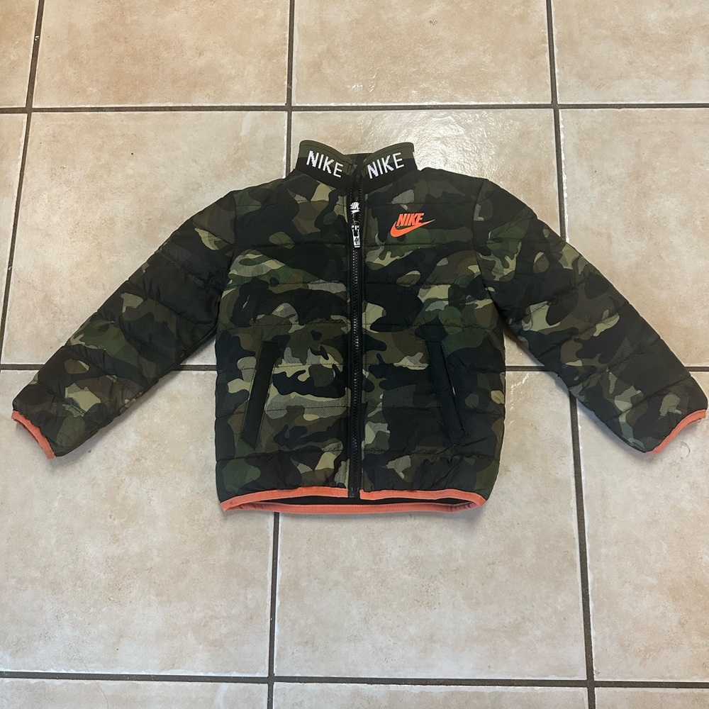 Nike Kids' Green Camo Jacket with Orange Details